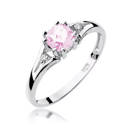 Złoty 585 Pierścionek Różowy Topaz Diamenty Grawer Złoty 585 Pierścionek Różowy Topaz Diamenty Grawer