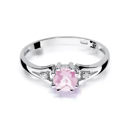 Złoty 585 Pierścionek Różowy Topaz Diamenty Grawer Złoty 585 Pierścionek Różowy Topaz Diamenty Grawer