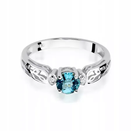 Złoty 585 Pierścionek Topaz Diament na Prezent