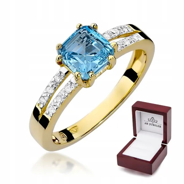 Złoty Pierścionek 585 Topaz 1,10CT Brylanty GRAWER