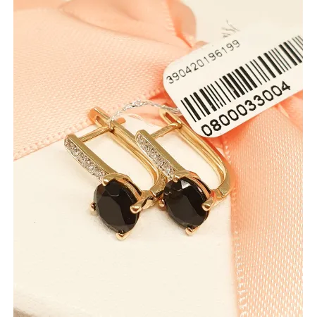 Złote 585 Kolczyki Agat Diamenty Angielskie