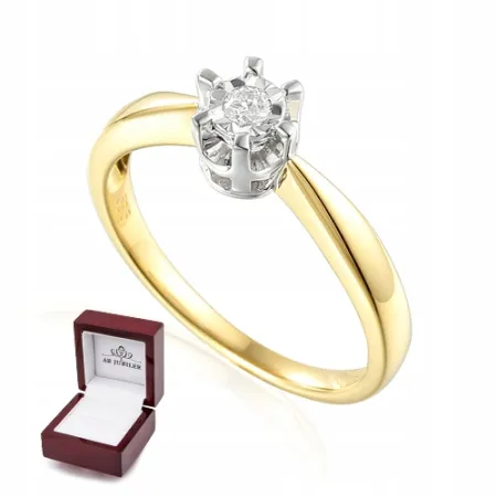 ZŁOTY PIERŚCIONEK ZARĘCZYNOWY 585 DIAMENT 0,14CT 