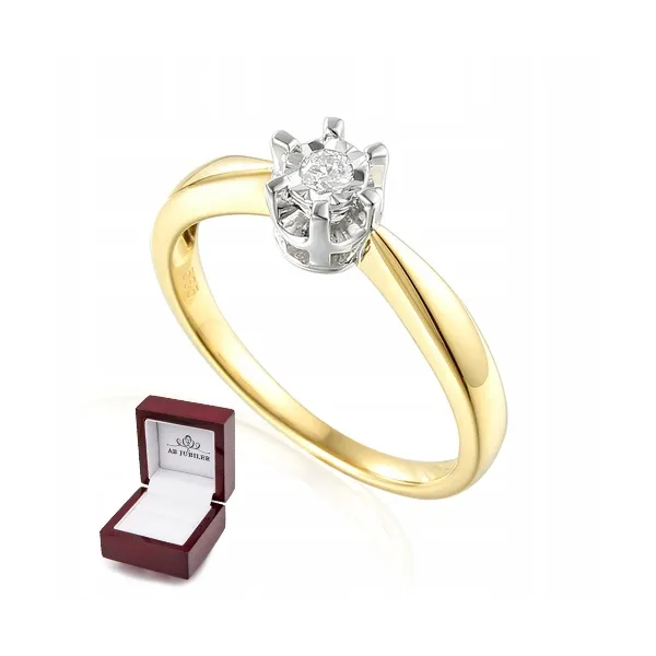 ZŁOTY PIERŚCIONEK ZARĘCZYNOWY 585 DIAMENT 0,14CT 