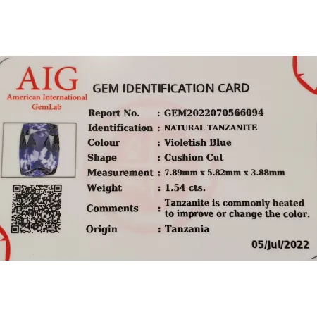 Tanzanit Naturany 1,54 ct + Certyfikat