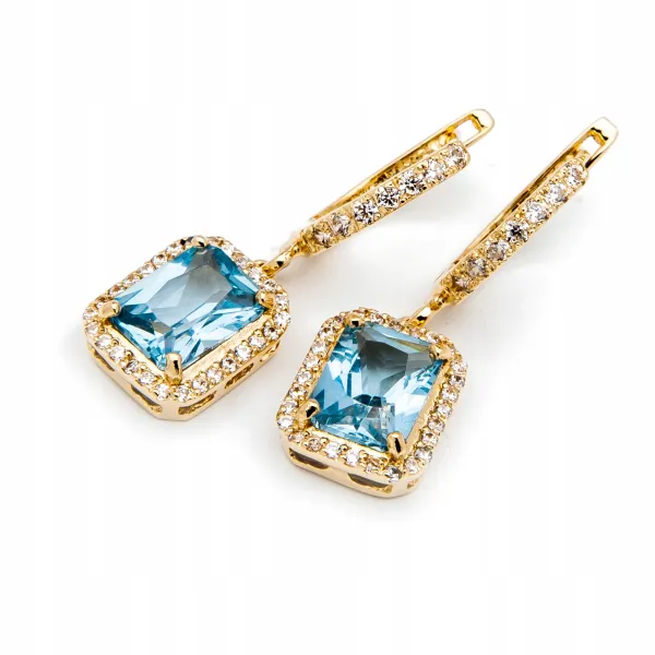 ZŁOTE KOLCZYKI 585 WISZĄCE Z AKWAMARYNEM 