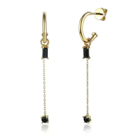 Złote 585 Kolczyki Czarny Agat Wiszące Sztyft