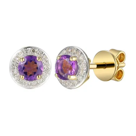 ZŁOTE KOLCZYKI 585 AMETYST DIAMENTY SZTYFT
