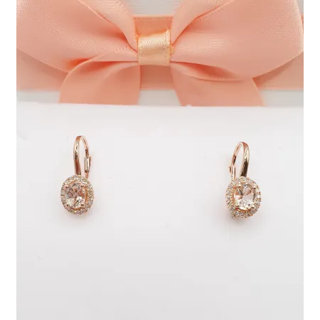 RÓŻOWY 585 KOLCZYKI MORGANIT DIAMENTY PATENTKA