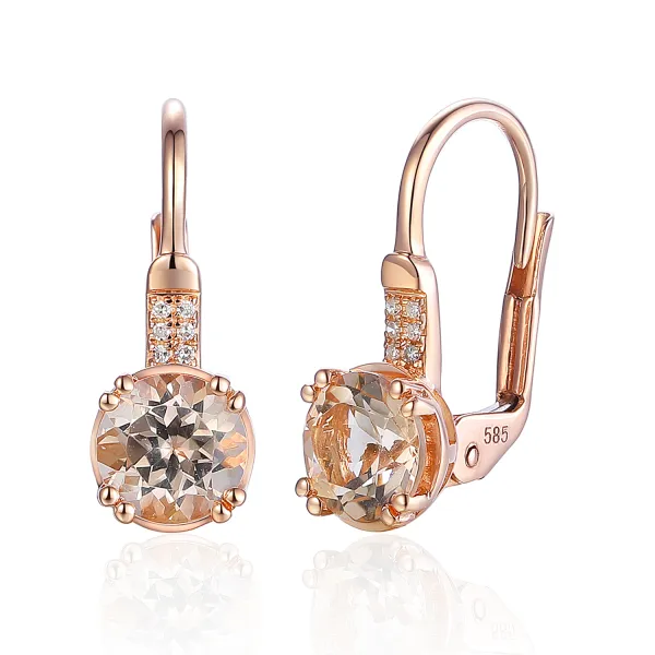 Kolczyki Morganit i Diamenty Patentka Próba 585