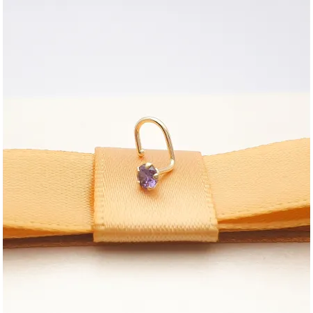 Złoty Kolczyk Piercing Do Nosa Fioletowa Cyrkonia