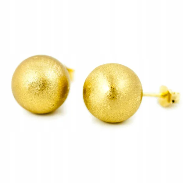Złote 585 Kolczyki Kulki 12mm Satyna 