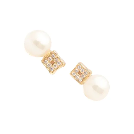 ZŁOTE KOLCZYKI PERŁA I CYRKONIE SZTYFT PR 585