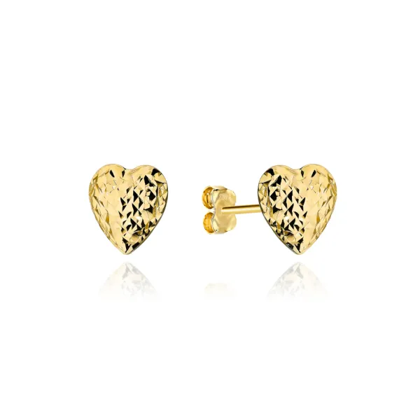 Złote Kolczyki 585 Serduszka Diamentowane 6x6mm