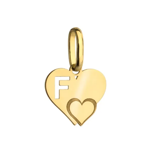 Złota Zawieszka Literka ''F'' w Sercu 585