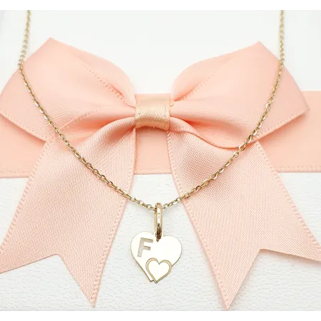 Złota Zawieszka Literka ''F'' w Sercu 585