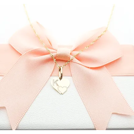 Złota Zawieszka Literka ''K'' w Sercu 585