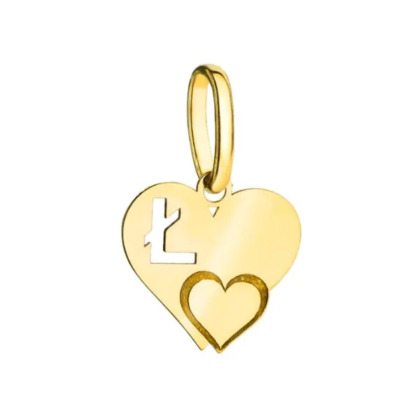 Złota Zawieszka Literka ''Ł'' w Sercu 585