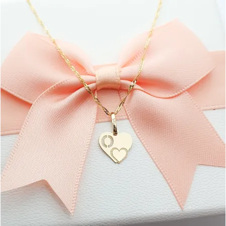 Złota Zawieszka Literka ''O'' w Sercu 585