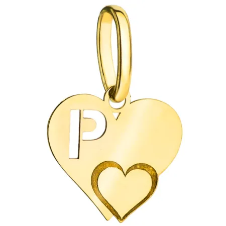 Złota Zawieszka Literka ''P'' w Sercu 585