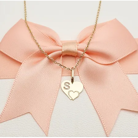 Złota Zawieszka Literka ''S'' w Sercu 585