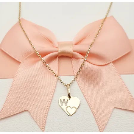 Złota Zawieszka Literka ''W'' w Sercu 585