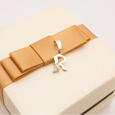 ZŁOTA ZAWIESZKA LITERKA R z CYRKONIĄ