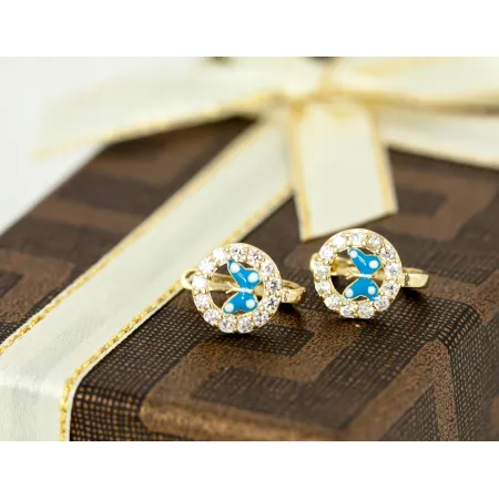 ZŁOTE KOLCZYKI MOTYLKI 585 ZAPIĘCIE ANGIELSKIE