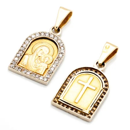 MEDALIK ZŁOTY DWUSTRONNY Z CYRKONIAMI PR 585