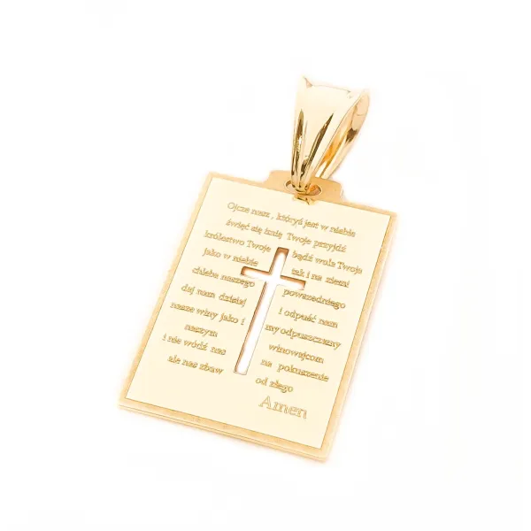 Złota 585 Zawieszka Modlitwa i Krzyżyk Grawer