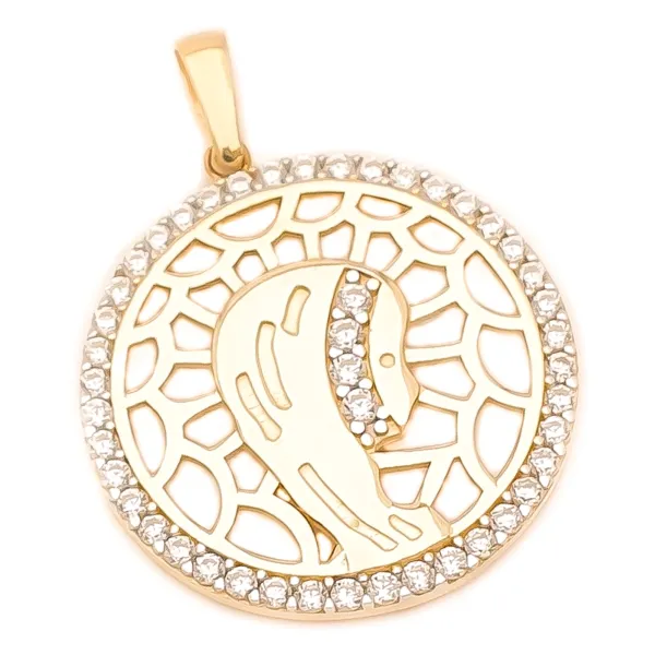Złoty Medalik z Matką Boską Cyrkonie Próba 585