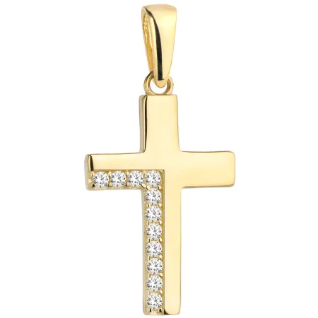Złoty Krzyżyk z Cyrkoniami Elegancki Prezent 585