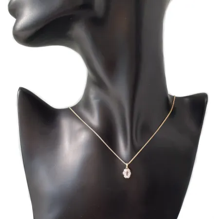 Złota Zawieszka Kwarc Różowy Diamenty Próba 585