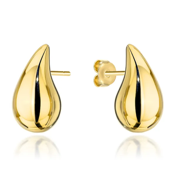 Złote 585 Kolczyki Krople Gładkie Sztyft Elegancki