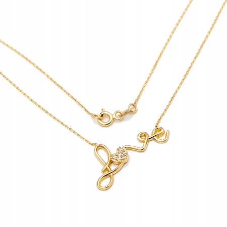 Złoty Naszyjnik 585 Love Serce z Cyrkoniami 