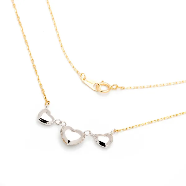 ZŁOTY 585 NASZYJNIK Z SERDUSZKAMI Z BIAŁEGO ZŁOTA