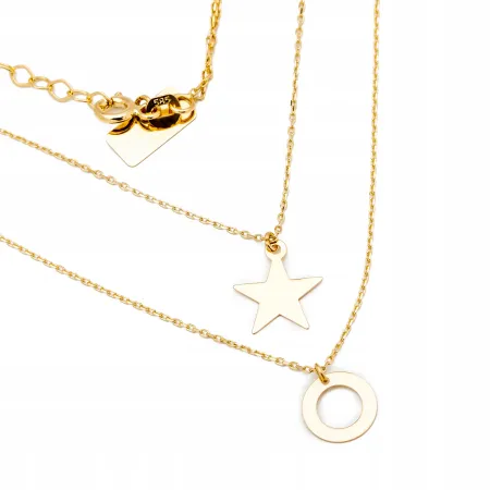 Złoty Naszyjnik 585 Podwójny Gwiazda Ring Oponka 
