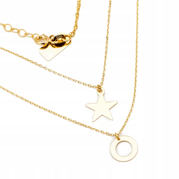 Złoty Naszyjnik 585 Podwójny Gwiazda Ring Oponka 