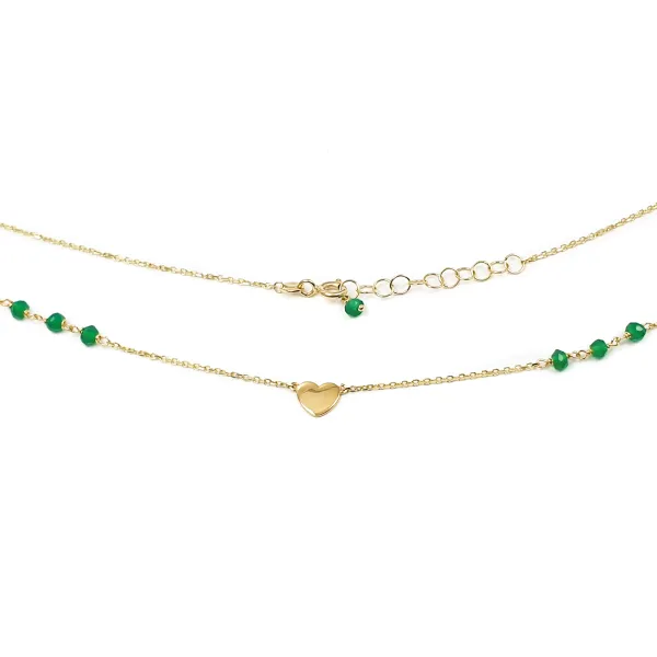 Złoty Naszyjnik 585 Serduszko Zielone Cyrkonie