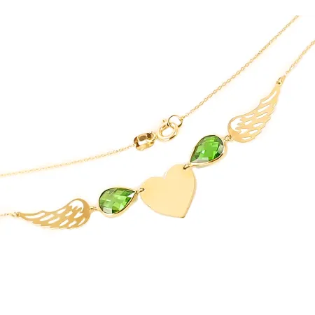 Złoty Naszyjnik 585 Serce Skrzydła Cyrkonie
