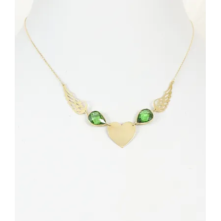 Złoty Naszyjnik 585 Serce Skrzydła Cyrkonie
