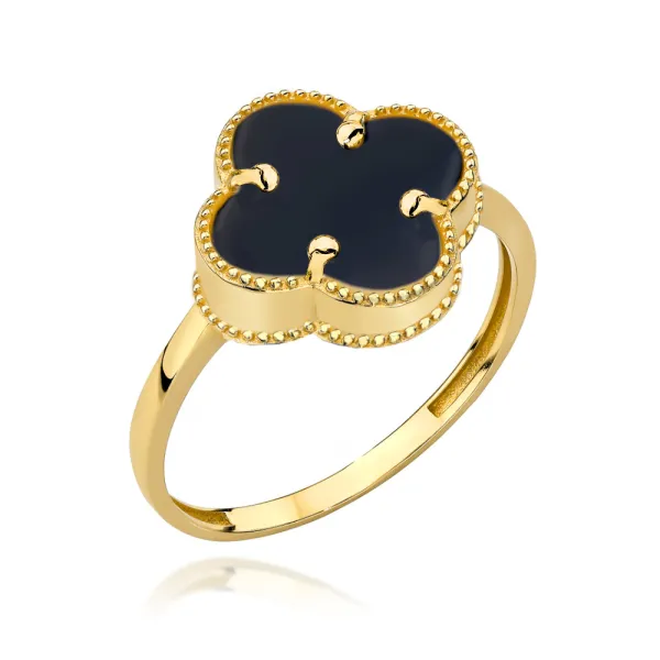 Złoty Pierścionek 585 Koniczynka z Onyksem roz.15