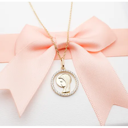 Złoty 585 Medalik Matka Boska Cyrkonie na Prezent