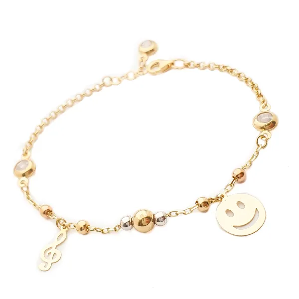 Złota Bransoletka Buźka Klucz Wiolinowy Cyrkonie