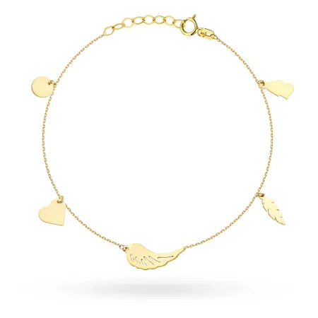 Złota Bransoletka 585 na Nogę ze Skrzydłem Sercem