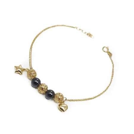 ZŁOTA BRANSOLETKA KULKI SERCE GWIAZDKA