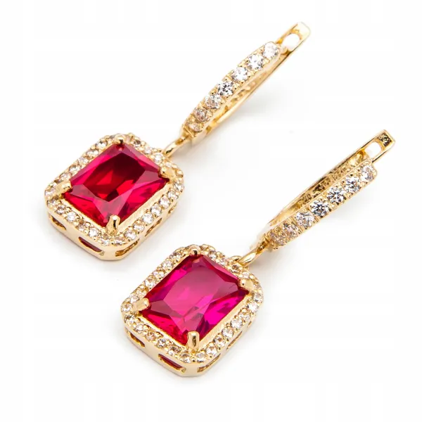 ZŁOTE KOLCZYKI WISZĄCE RUBIN 