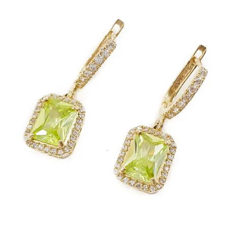 ZŁOTE KOLCZYKI 585 JASNA ZIELEŃ CYRKONIA