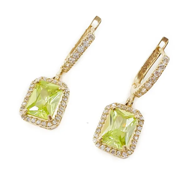 ZŁOTE KOLCZYKI 585 JASNA ZIELEŃ CYRKONIA