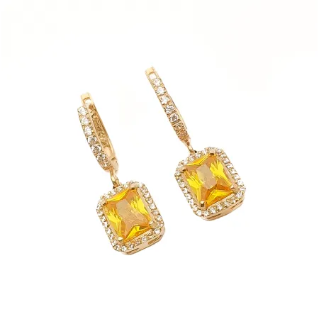 ZŁOTE KOLCZYKI 585 WISZĄCE CYTRYN CYRKONIE