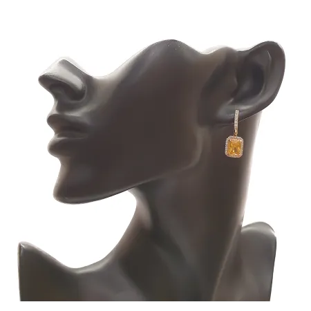 ZŁOTE KOLCZYKI 585 WISZĄCE CYTRYN CYRKONIE